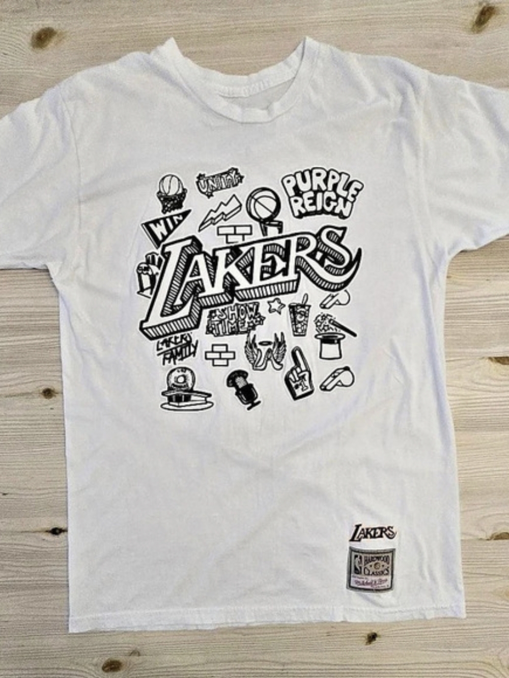Mitchell & Ness Los Angeles Lakers Hardwood Classics Doodle T-Shirt Tee Medium
